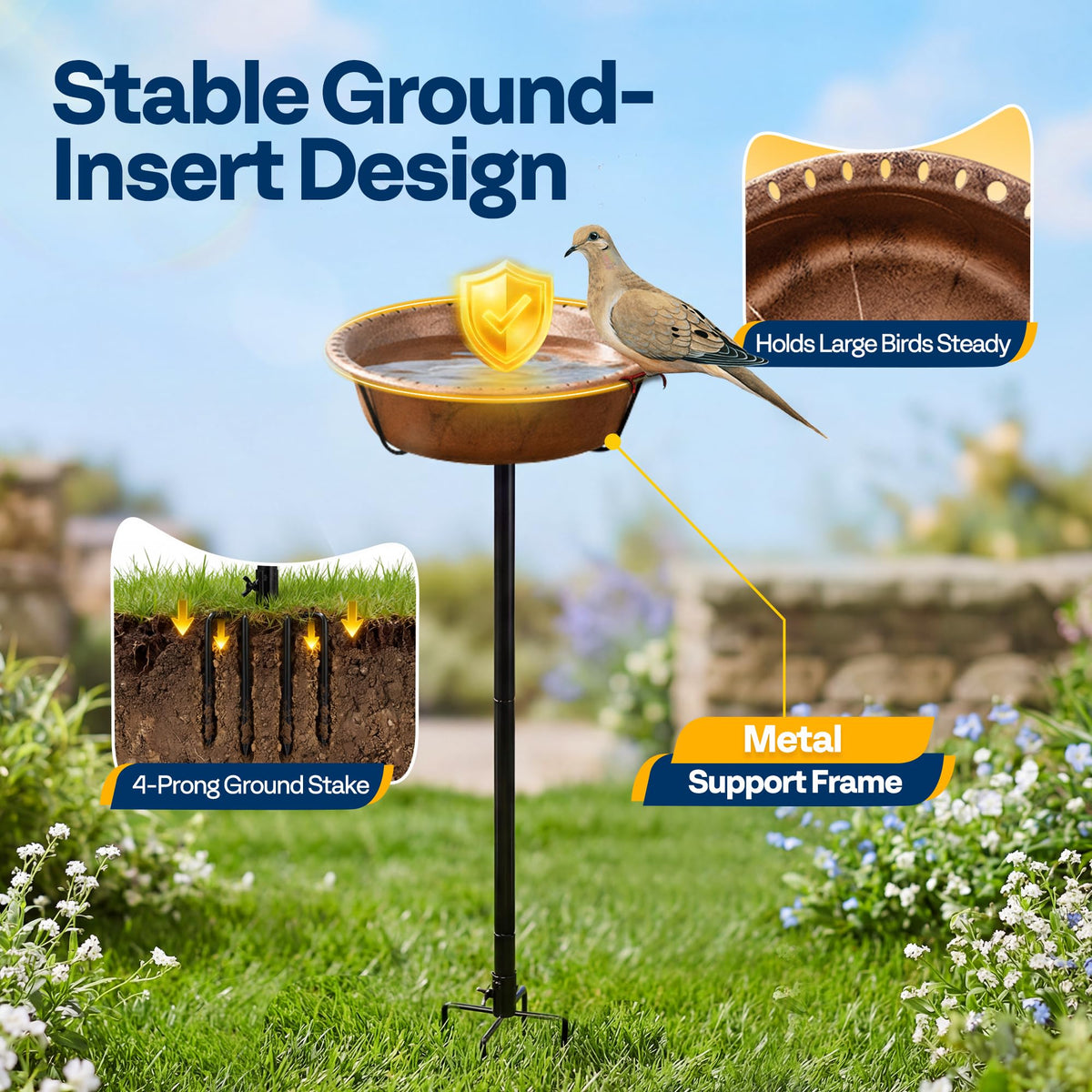 VIVOHOME bird bath bowl depth 3.5 inch supports birds and stones