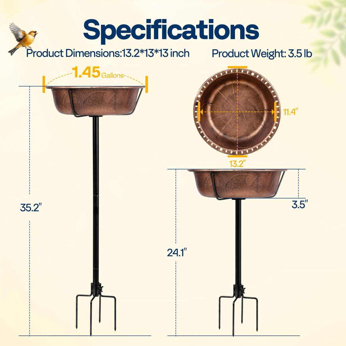 VIVOHOME bird bath ABS shell with bronze faux-metal finish