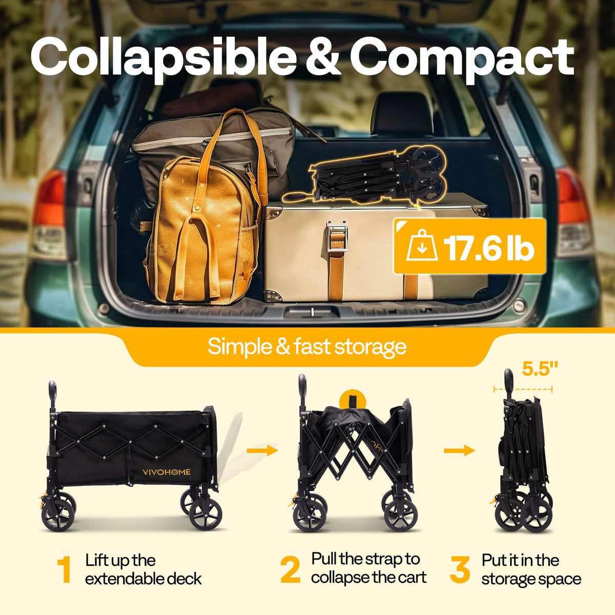 VIVOHOME rear brakes stabilize the wagon on slopes