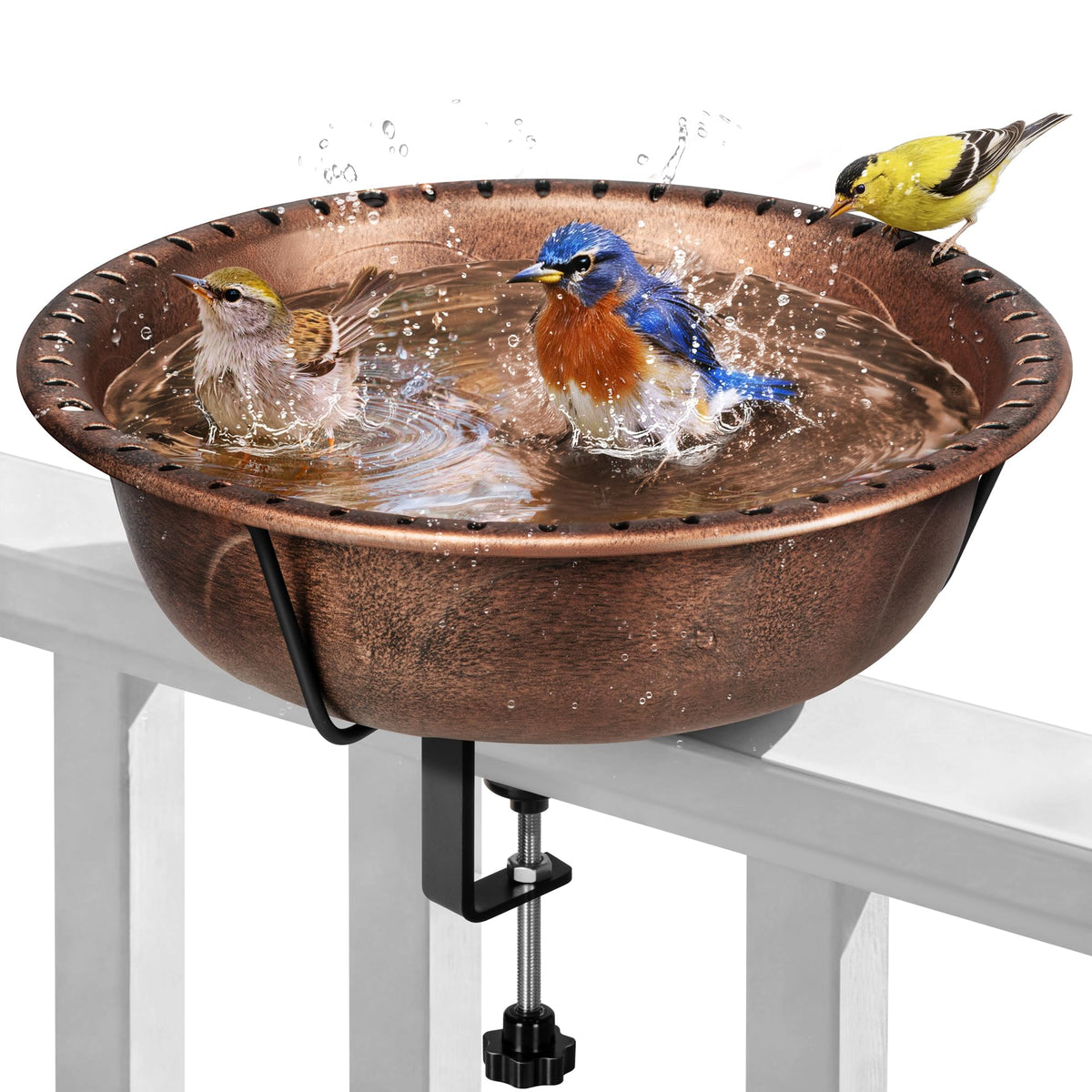 VIVOHOME railing clamp bird bath for stable outdoor water.