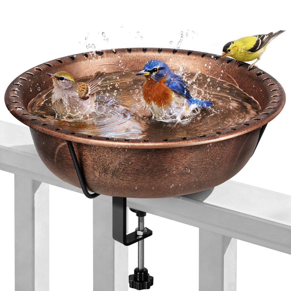 VIVOHOME railing clamp bird bath for stable outdoor water.