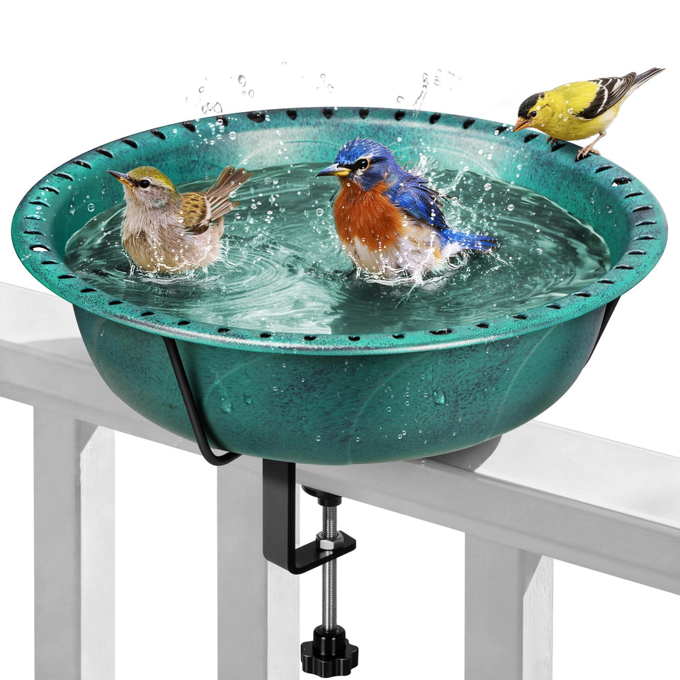 VIVOHOME deck-mounted bird bath railing clip keeps the bath stable for birds