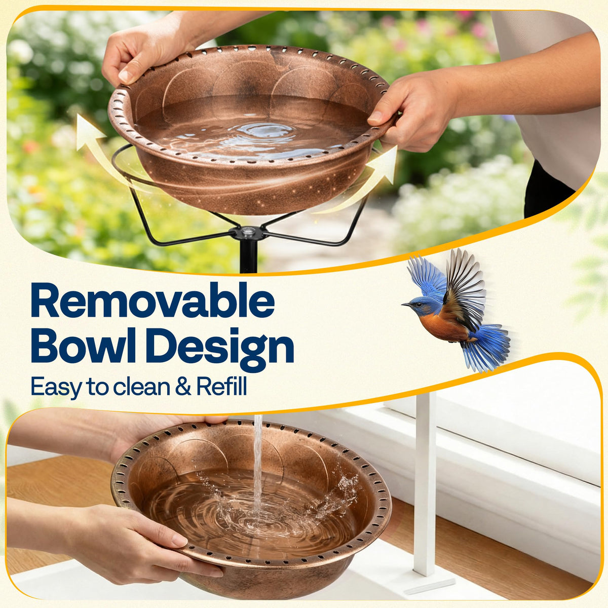 VIVOHOME detachable bowl and base simplify cleaning and water changes