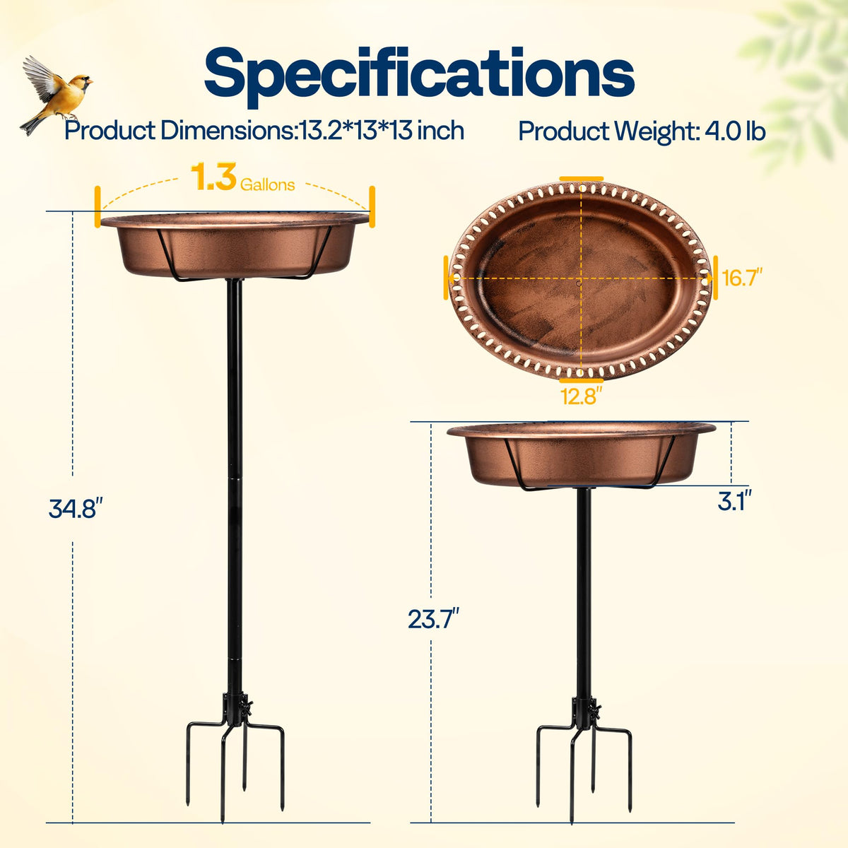 VIVOHOME easy-assembly-bird-bath allows quick setup in any yard