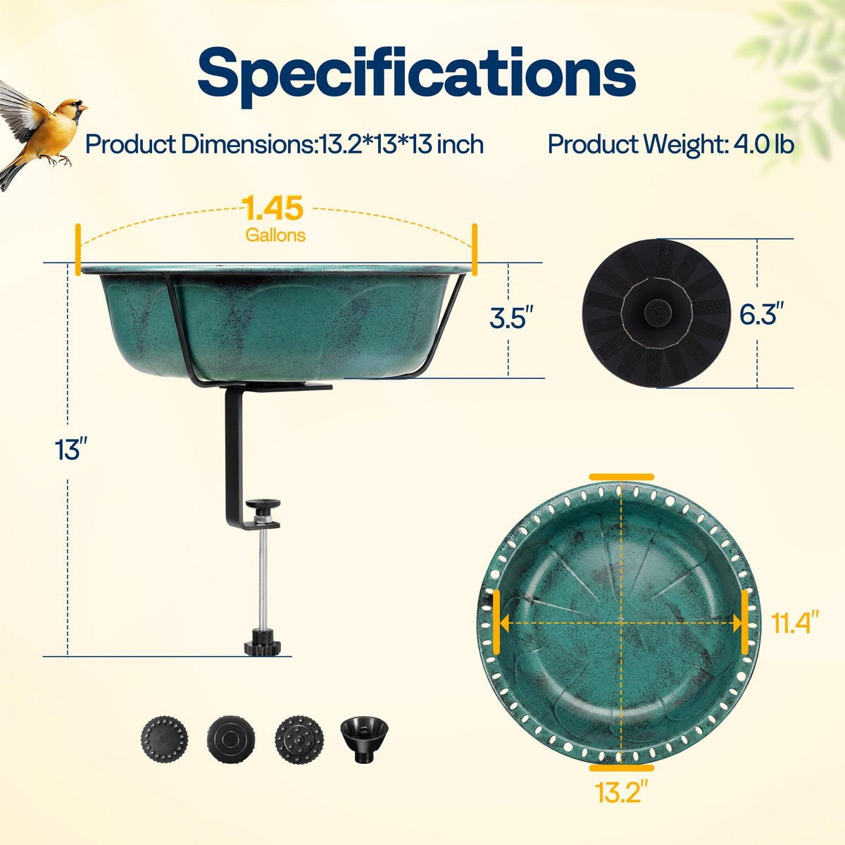 Detachable bowl and base enable quick cleaning and water changes.