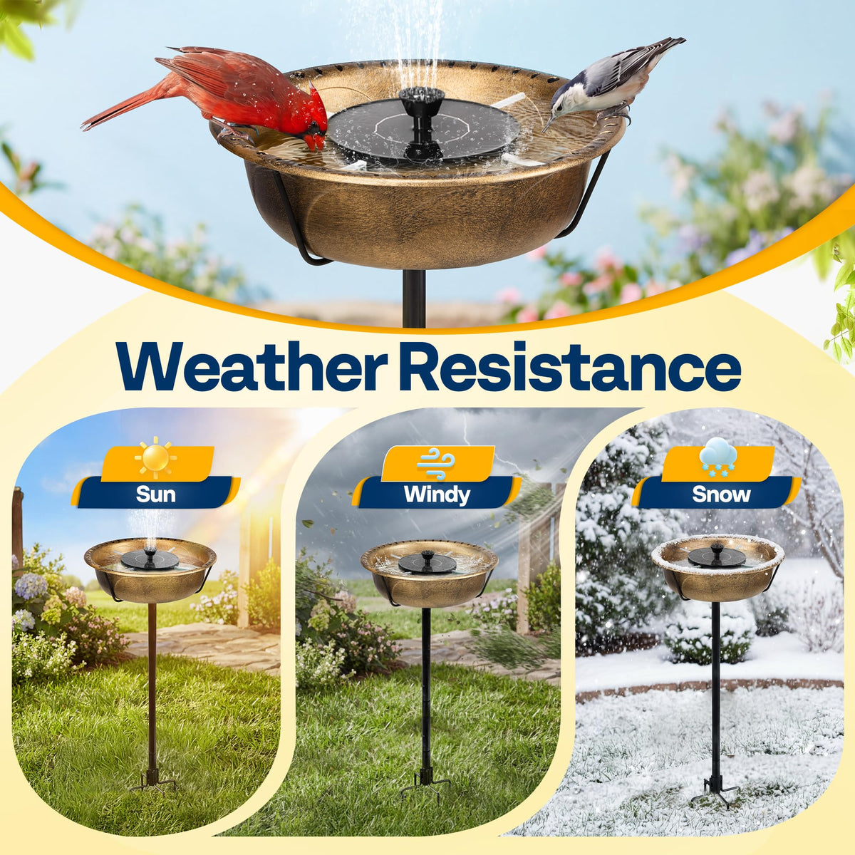 VIVOHOME four-prong-base keeps the bath steady when birds land.