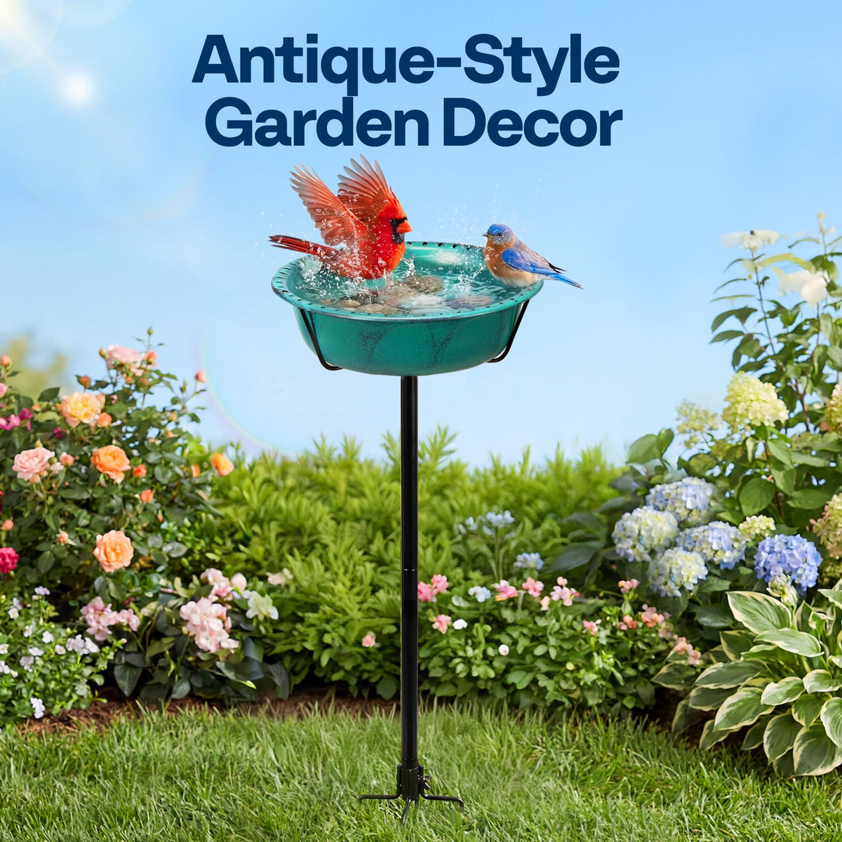 VIVOHOME ground stake with four-prong base stabilizes the setup in soil.