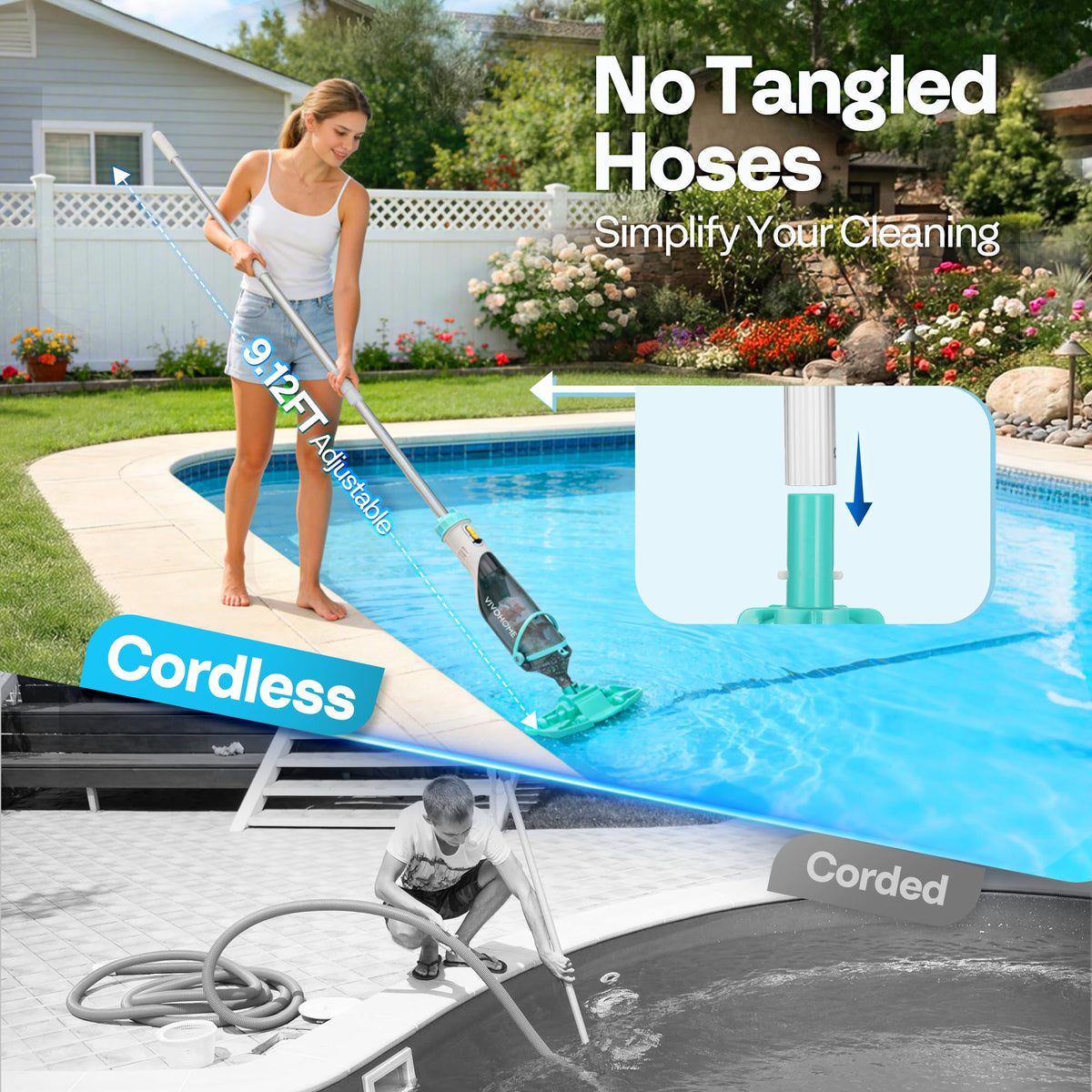 VIVOHOME cordless pool vacuum design for flexible cleaning anywhere.