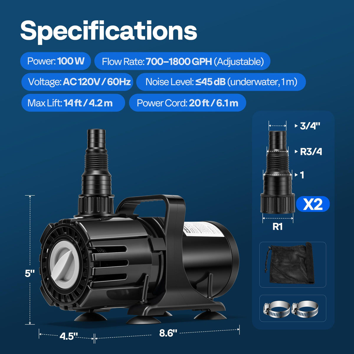Vivohome submersible pump setup suitable for ponds and aquariums.