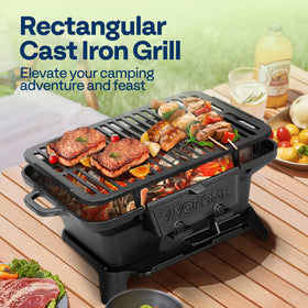 VIVOHOME double-sided grate highlights adjustable height for searing and slow cooking.