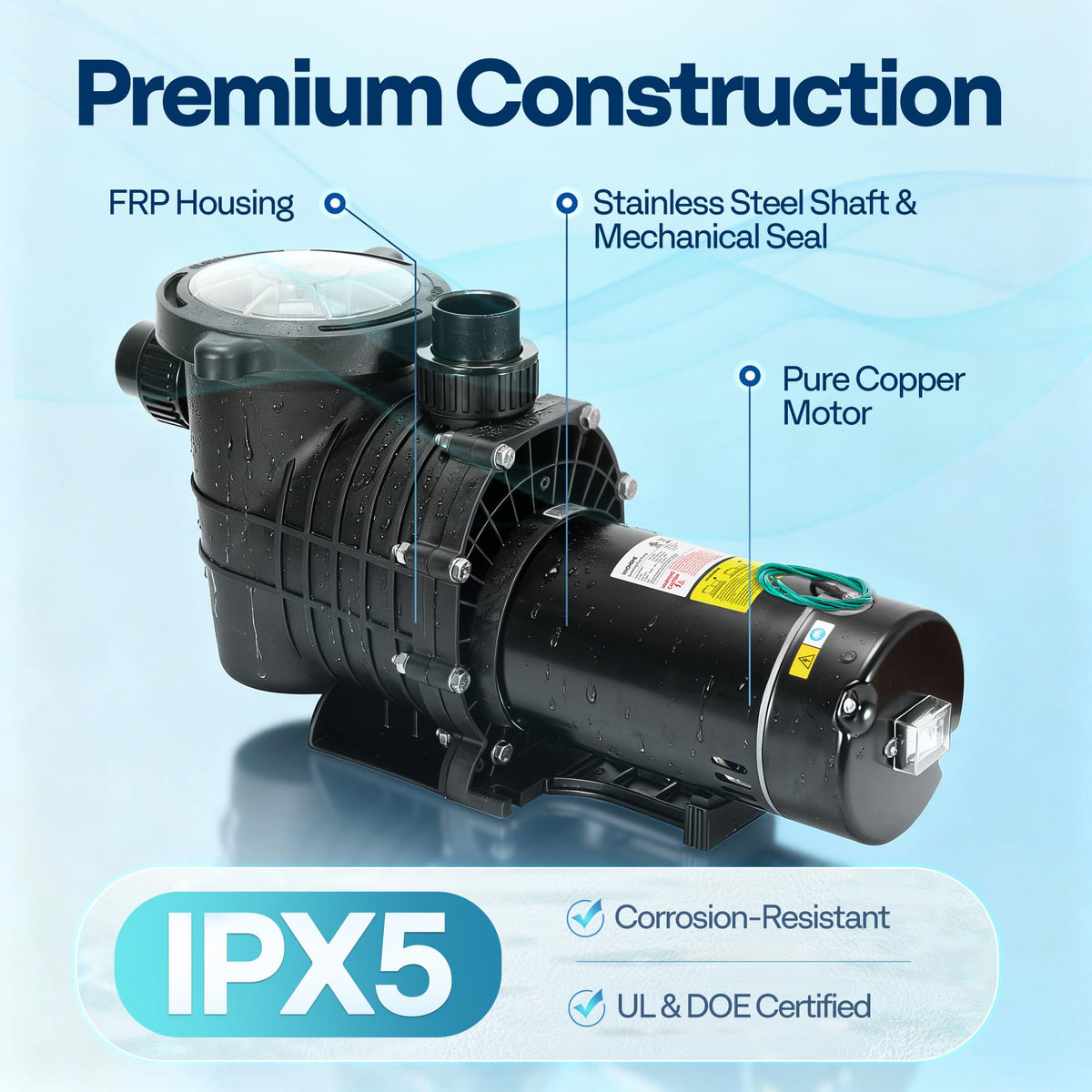 VIVOHOME self-priming impeller reduces startup noise for smoother operation