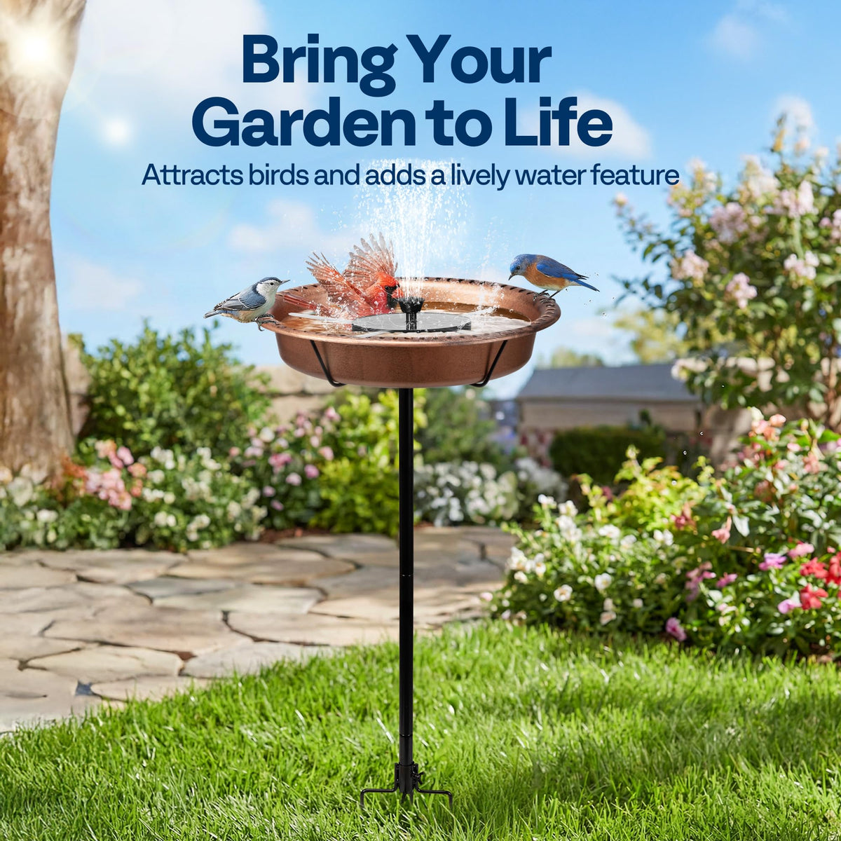 VIVOHOME solar fountain with 3 nozzles for gentle garden water spray