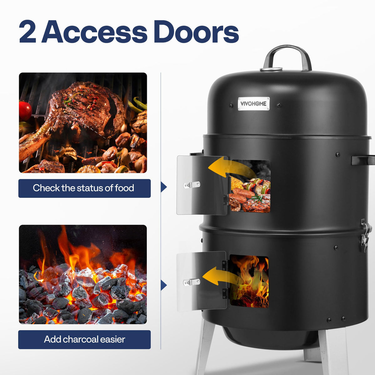 VIVOHOME three-chamber smoker supports smoking, grilling, and steaming in one unit.