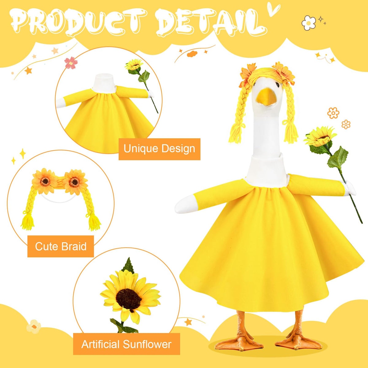 VIVOLOOM goose costume with sunflower cloth offers easy, secure fit.