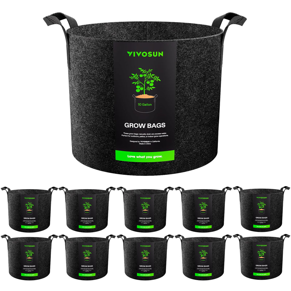 VIVOSUN 10-pack grow bags pack shot; versatile 10-gallon planters for gardens.