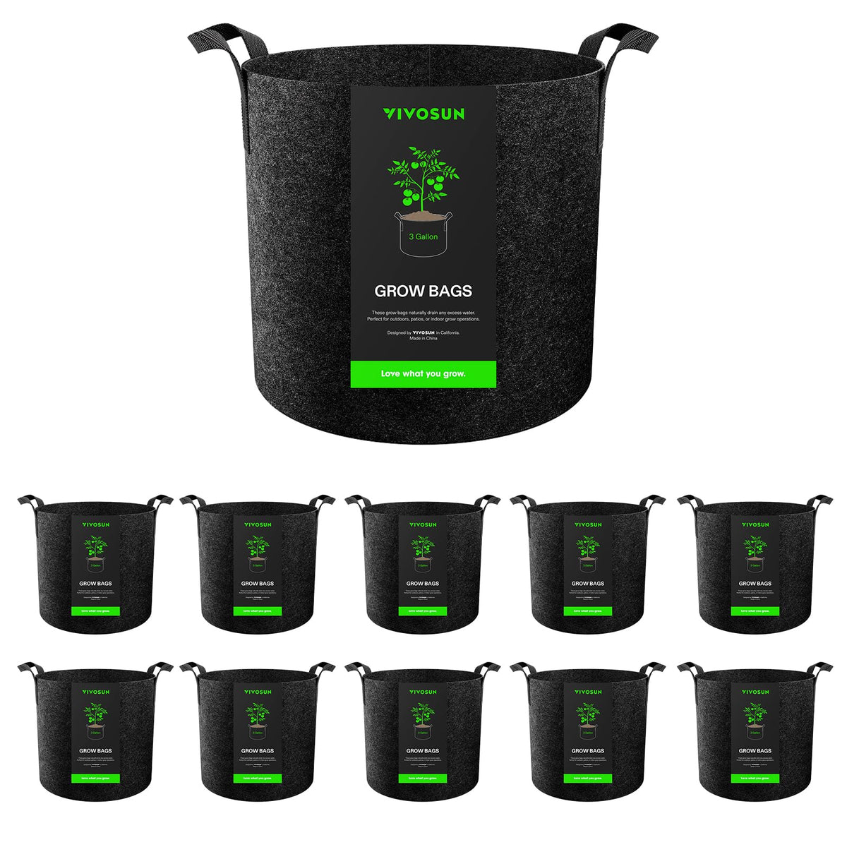VIVOSUN 10-pack 3-gallon grow bags for versatile container gardening with breathable fabric.