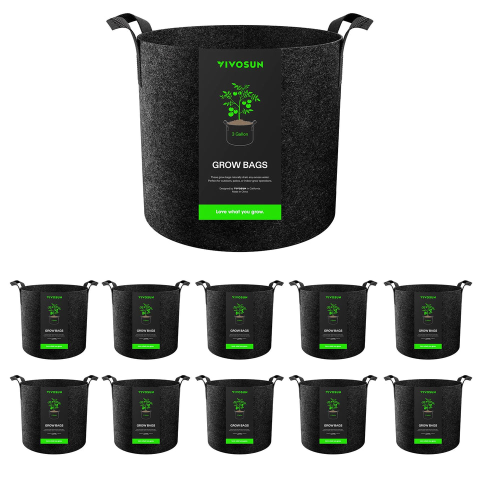 VIVOSUN 10-pack 3-gallon grow bags for versatile container gardening with breathable fabric.