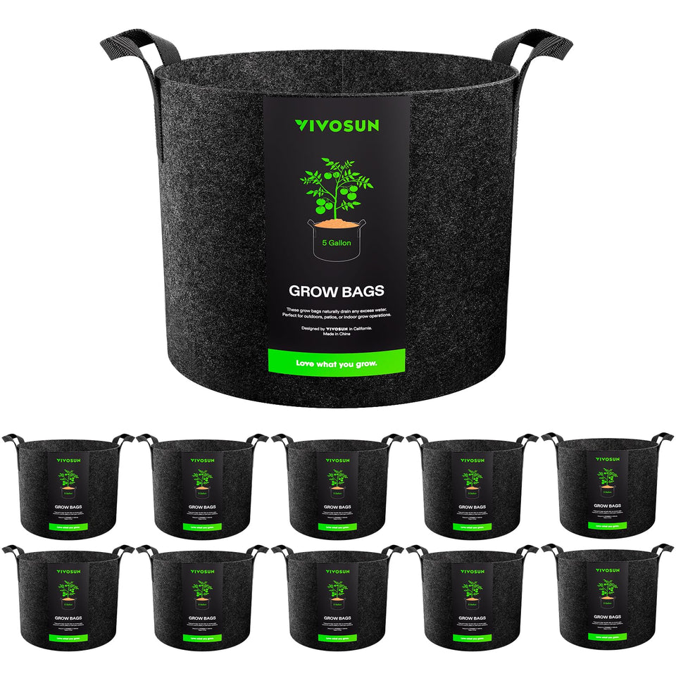 VIVOSUN 10-pack 5-gallon grow bags pack for easy setup and transport.