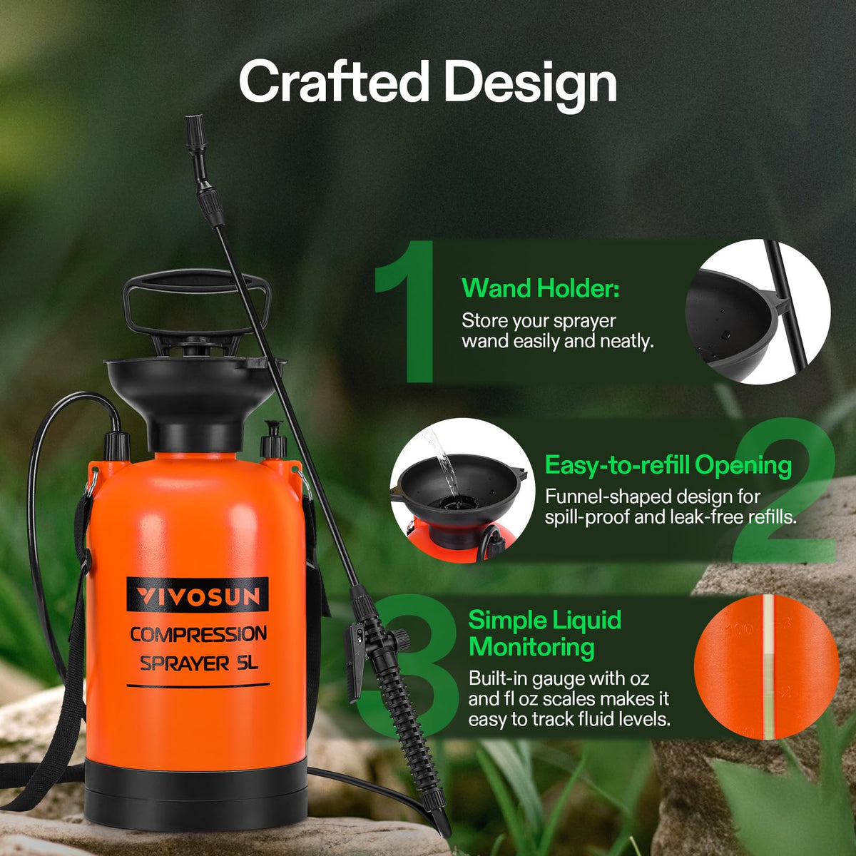 VIVOSUN durable bottom design provides stability during spraying