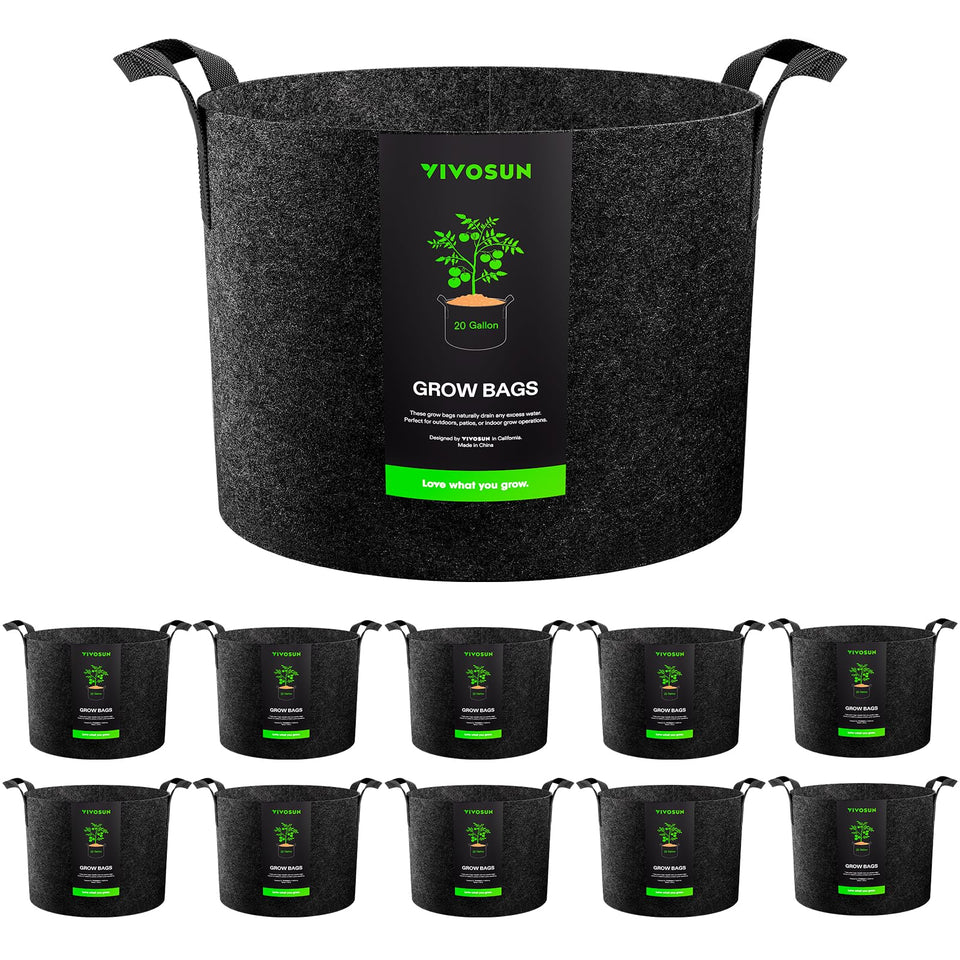 VIVOSUN 20-gallon grow bag with reinforced stitched handles for easy transport.