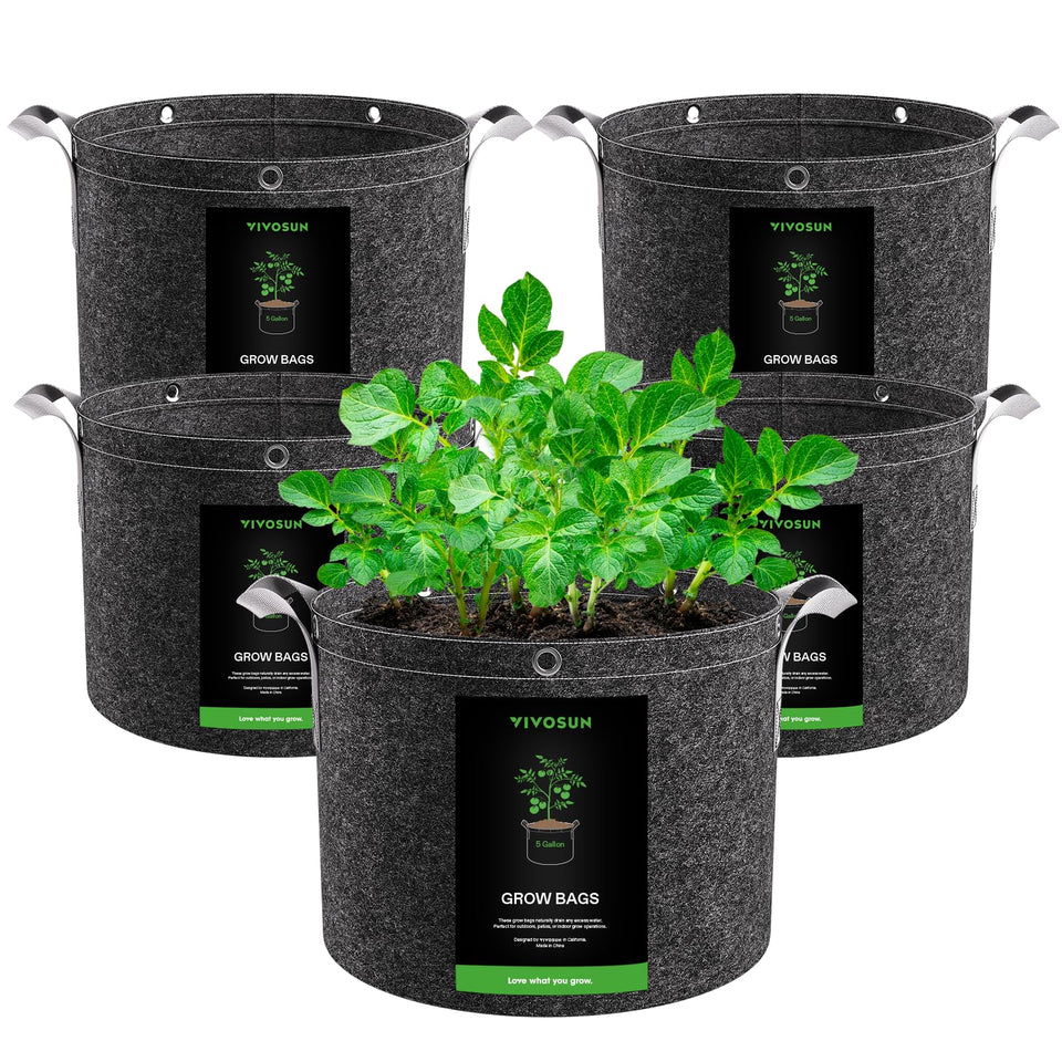 VIVOSUN 5-gallon grow bag with flat base for easy filling.