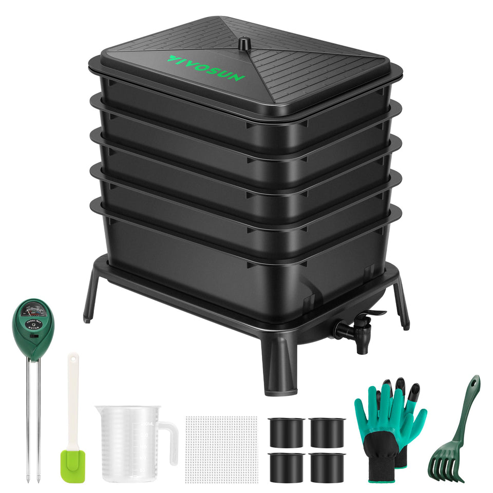 VIVOSUN 5 layer worm bin assembled for efficient vermicomposting in small spaces
