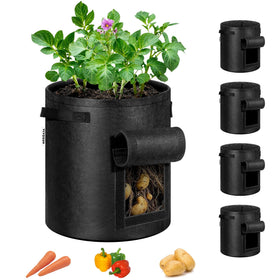 VIVOSUN 5-pack potato grow bags with handles for easy relocation.