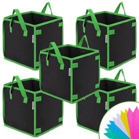 VIVOSUN 5-pack 10-gallon square grow bags enabling space-saving gardening in tight spaces.