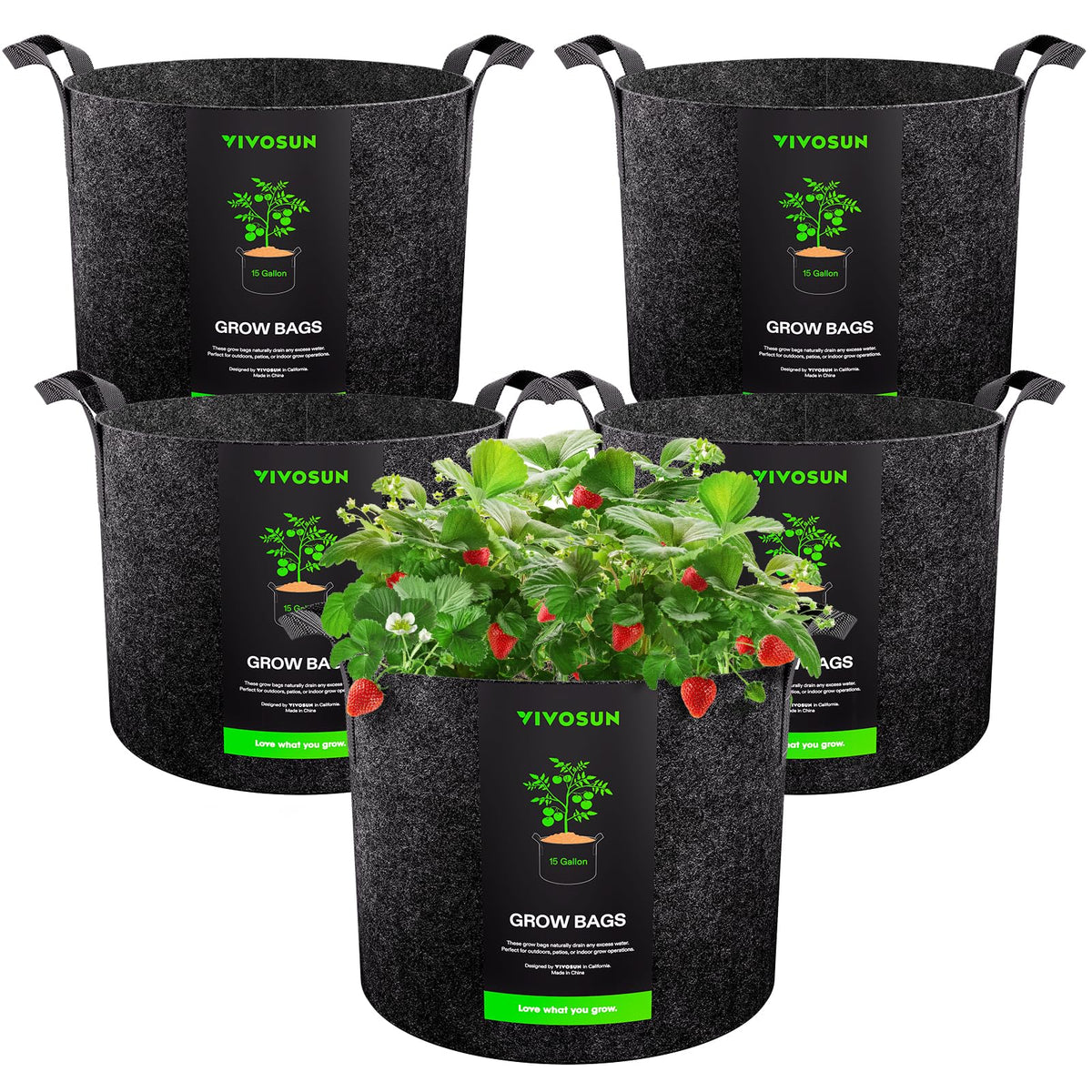VIVOSUN 15-gallon grow bag side view showing sturdy construction for easy carrying