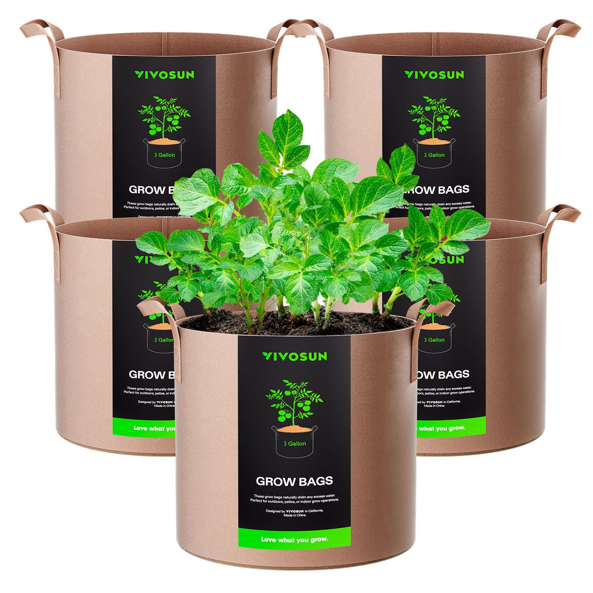 VIVOSUN 5-pack grow bags with thickened nonwoven fabric for durable gardening.