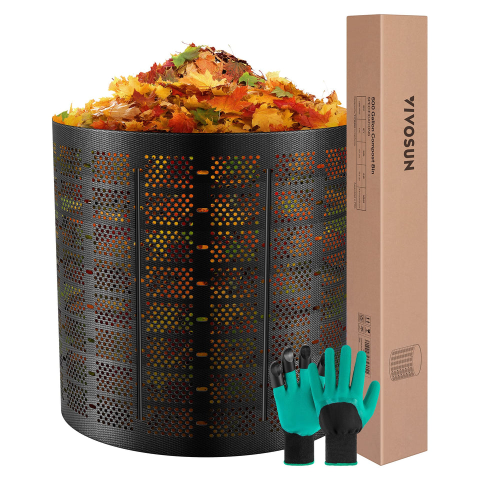 VIVOSUN 500-gallon compost bin assembly shows easy setup and expandable capacity.