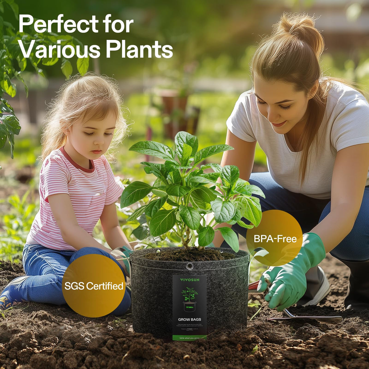 VIVOSUN grow bag with metal rings enabling low-stress training and branch guidance.