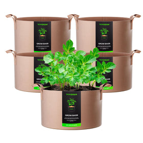 VIVOSUN 5-pack 15-gallon grow bags with thickened fabric for durable outdoor gardening.