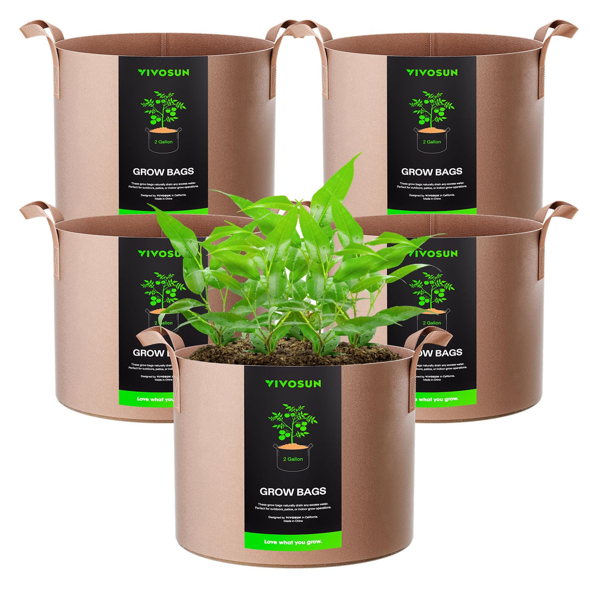 VIVOSUN 5-pack 2-gallon grow bags with thickened nonwoven fabric for sturdy planting