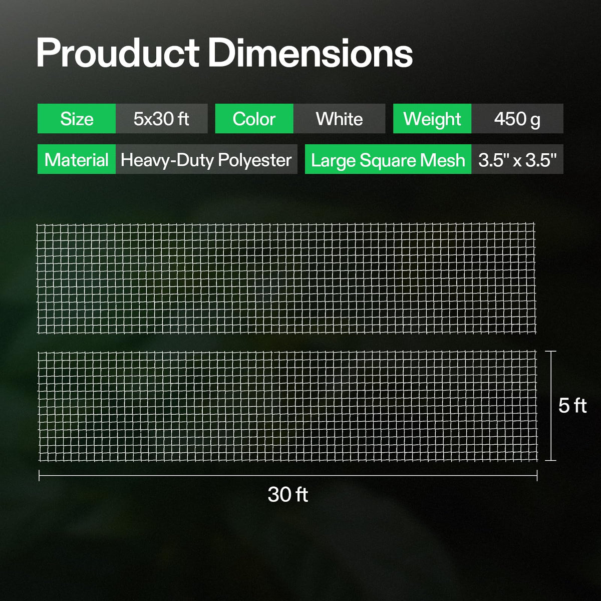 A long 5 x 30 ft section deployed in a vertical garden.