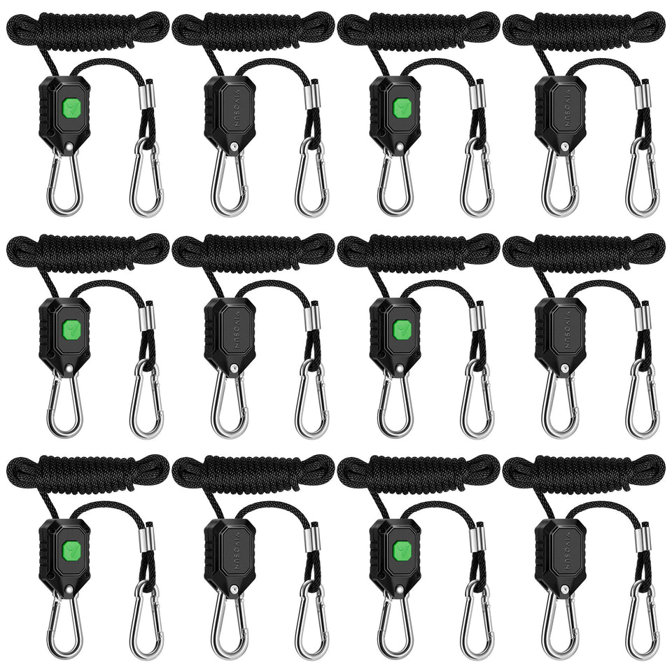 VIVOSUN adjustable grow-light hanger with sturdy rope and carabiners for secure mounting.
