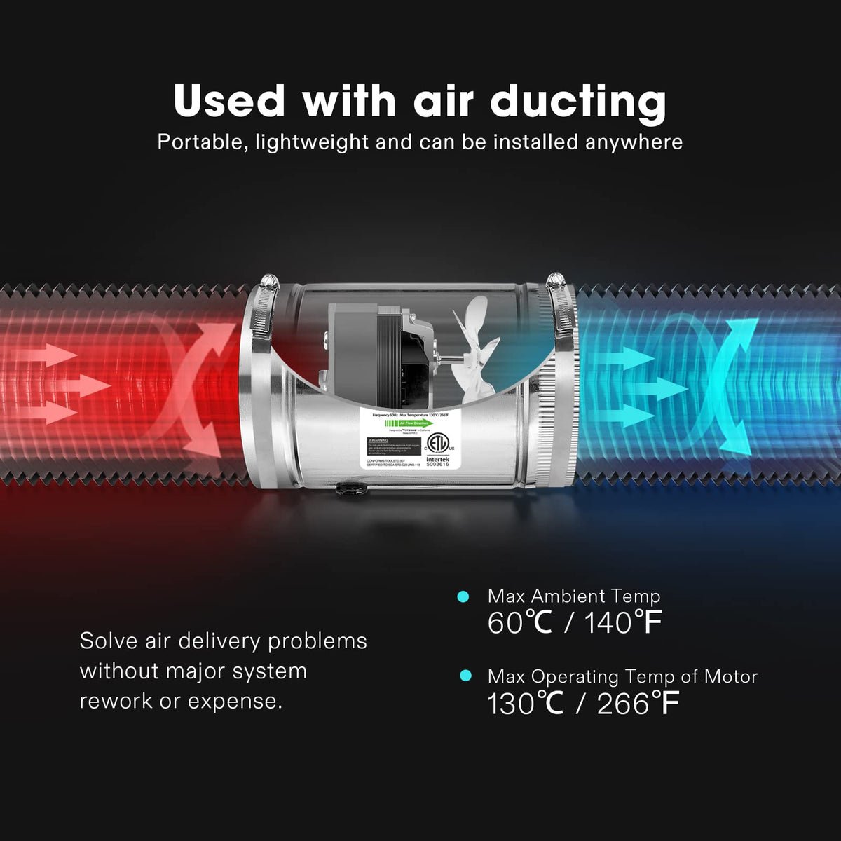 VIVOSUN inline fan side view highlighting sturdy construction and airflow potential