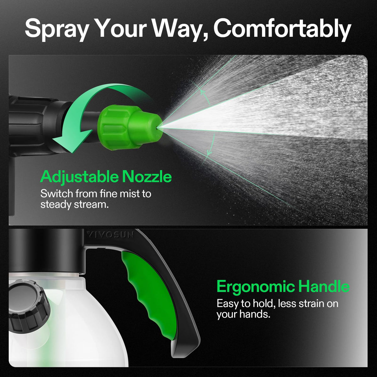 VIVOSUN 70oz pump sprayer ergonomic handle reduces fatigue during long tasks