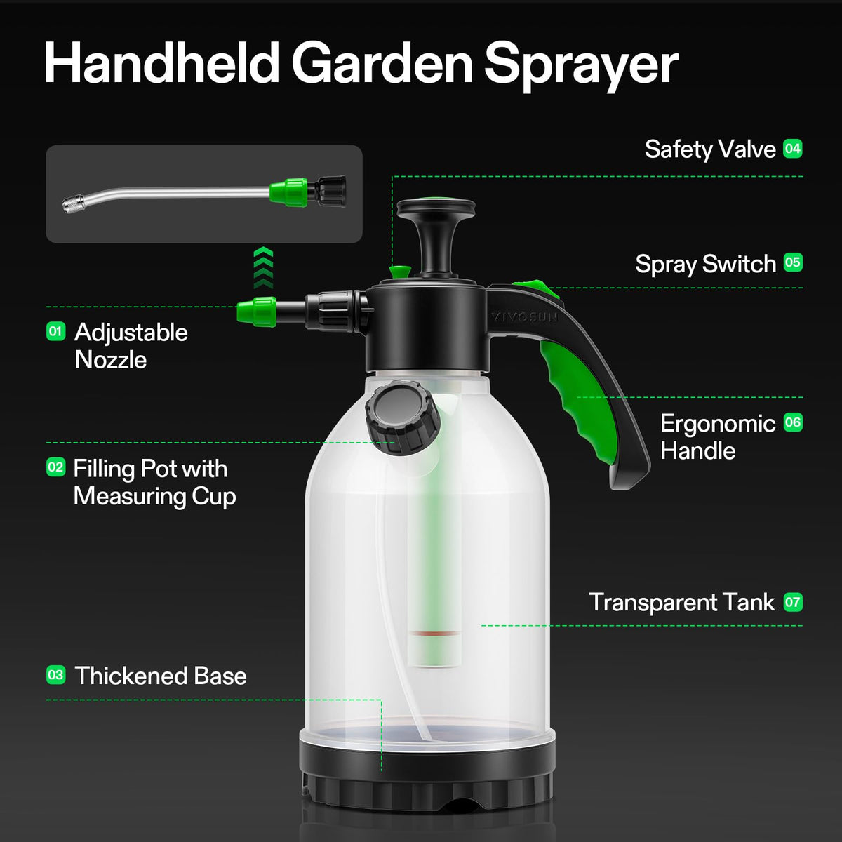 VIVOSUN 70oz pump sprayer side filling port facilitates mess-free, quick refills