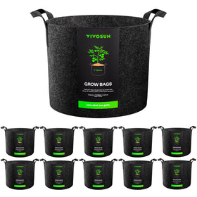 VIVOSUN 7-gallon grow bag pack in garden setup showing breathable fabric for healthy root growth