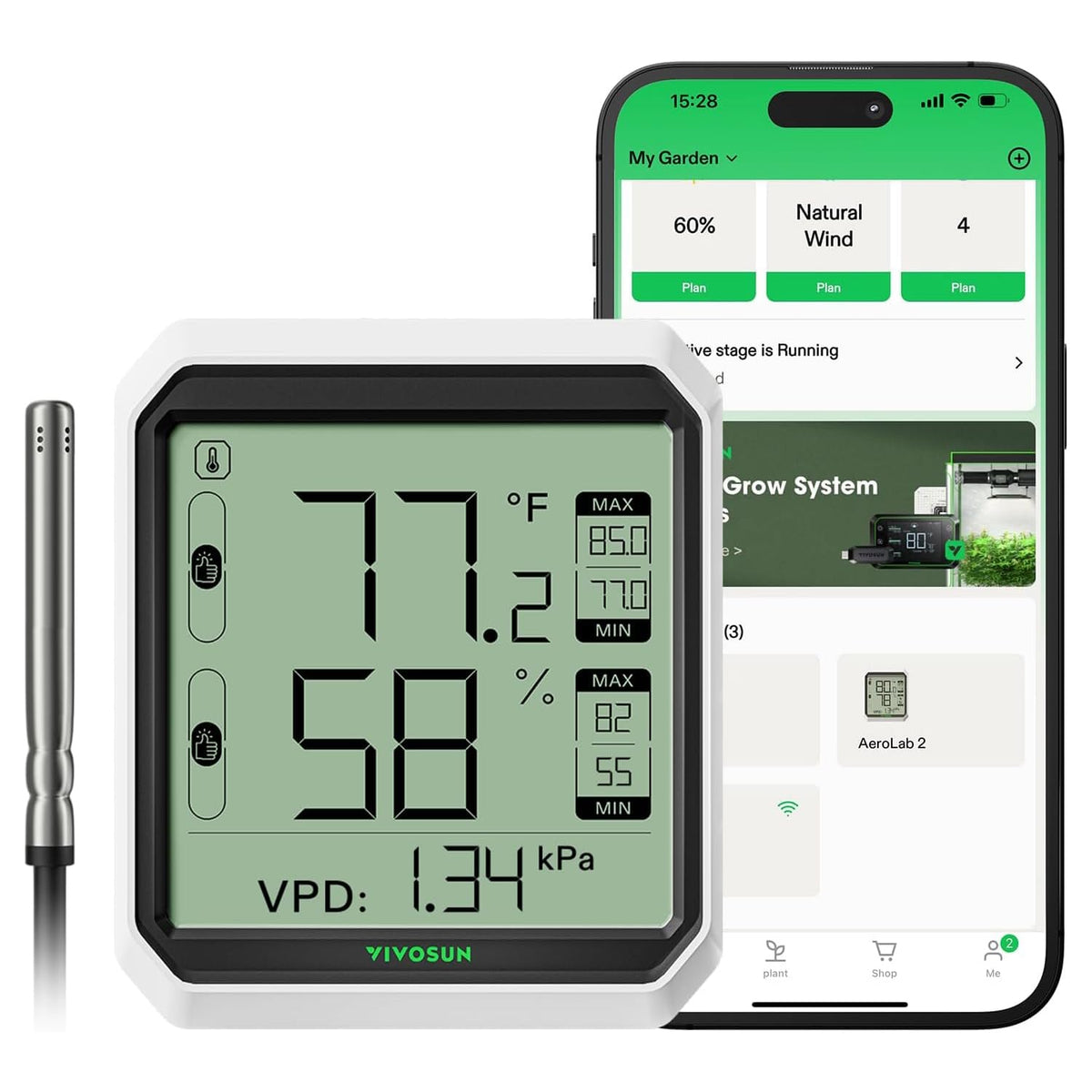VIVOSUN AeroLab THB1S LCD display shows accurate temp and humidity at a glance