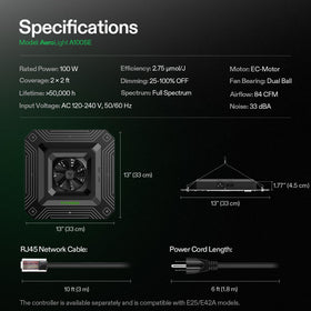 VIVOSUN AeroLight A100 aluminum heatsink fins for durability and cooling