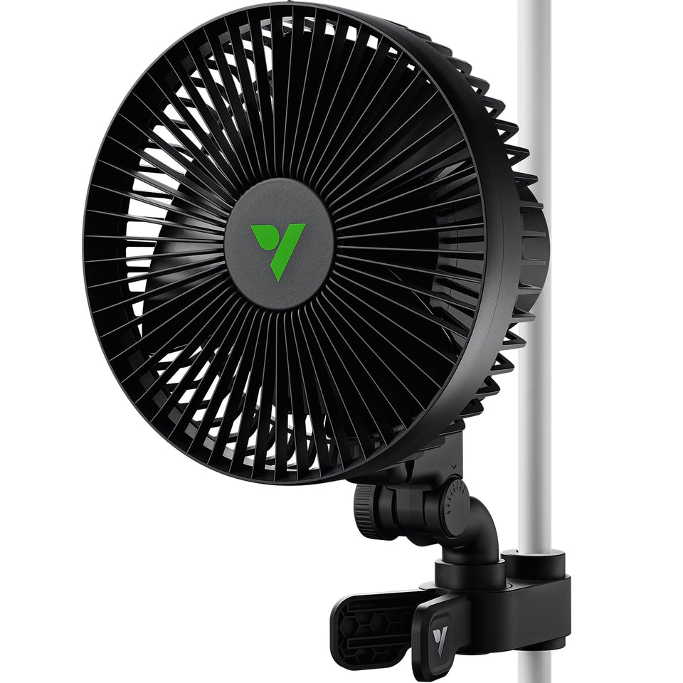 VIVOSUN AeroWave A6 front view clip fan for tents, cooling in action.