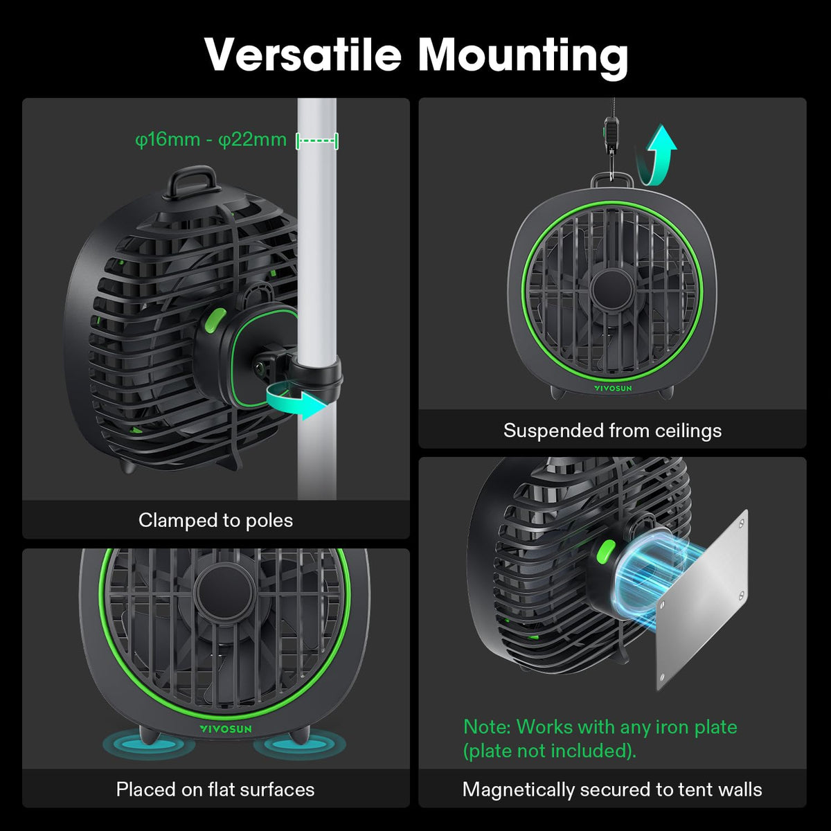 VIVOSUN AeroWave D4 multiple mounting options demonstrated