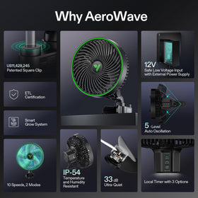VIVOSUN AeroWave E6 Gen2 clip fan 5-level oscillation for varied coverage