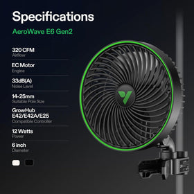 VIVOSUN AeroWave E6 Gen2 clip fan smart control works with GrowHub app