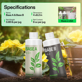 VIVOSUN Base A and B labeling highlights balanced macro and micronutrients.