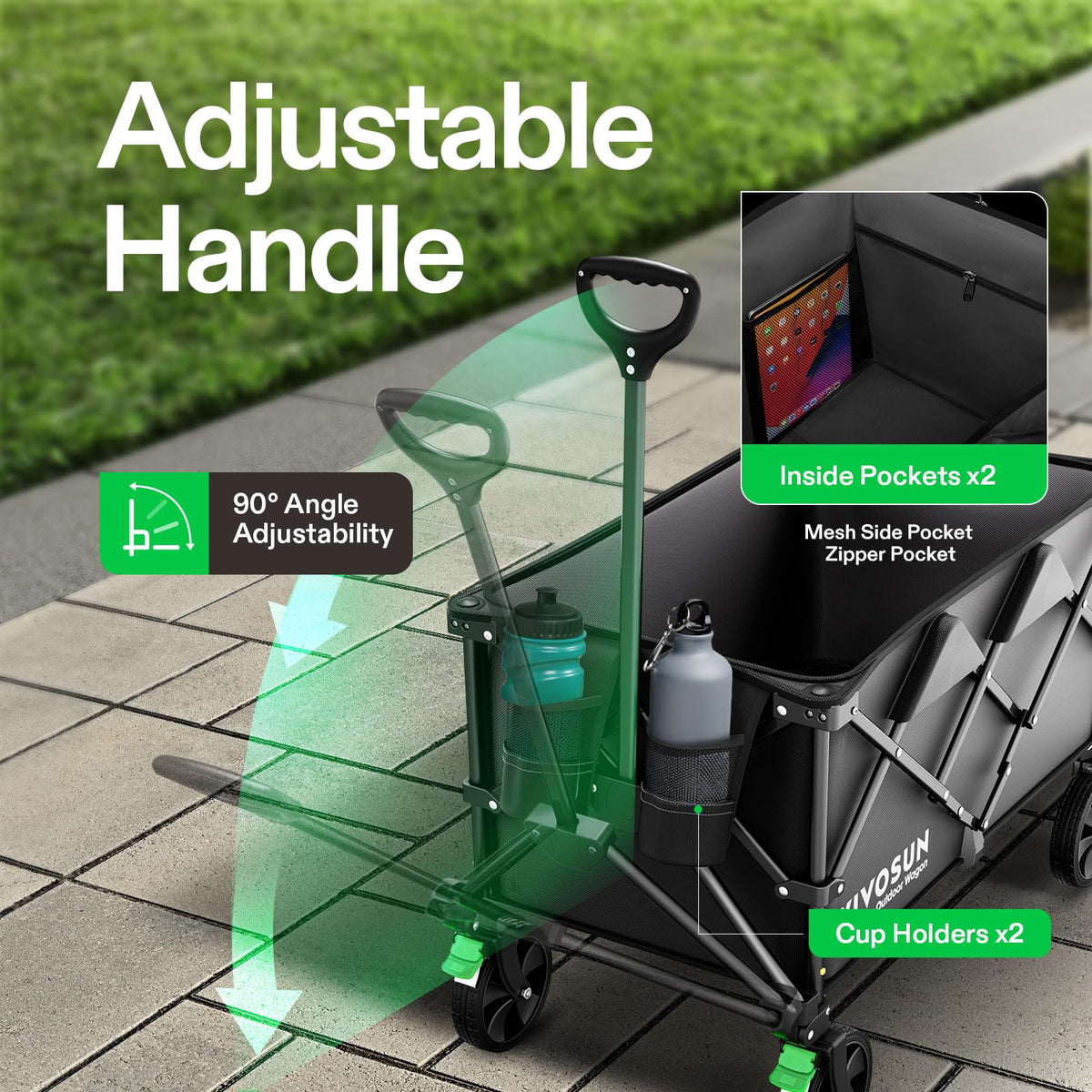 VIVOSUN collapsible wagon adjustable handle for easy control