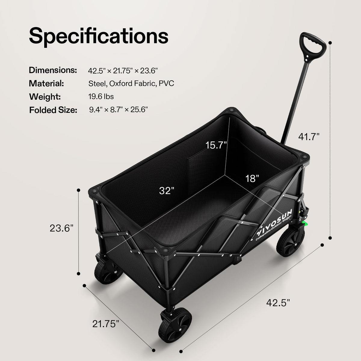VIVOSUN collapsible wagon silent wheels gliding over terrain