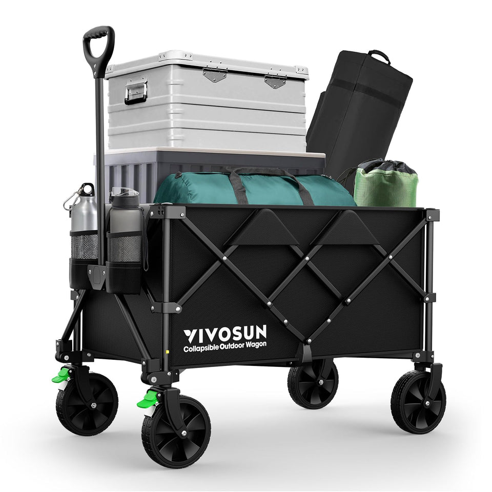 VIVOSUN collapsible wagon shown with unfolded dimensions for planning loads
